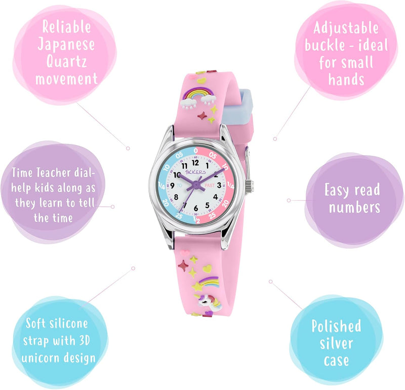 Tikkers Girls Analogue Classic Quartz Watch with silicone strap TK0145