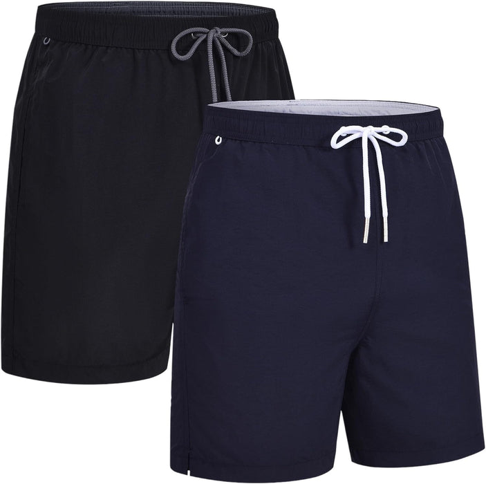 RBYEKP Mens Swimming Trunks 2 Pack Quick Dry Beach Surfing Shorts for Men Elastic Waist Board Short with Mesh Lining(Slim Fit)