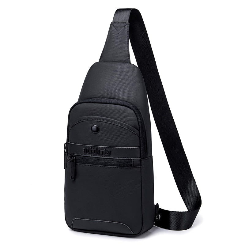 ah arctic hunter Sling bag for Men and Women, Water Resistant Durable small shoulder Daypack with built in Earphone jack and Shock proof Compartments, XB13001 (Black)