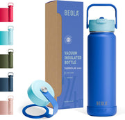 750ml Water Bottle 18/8 Stainless Steel 304 Double Wall Insulated Thermo Bottle with Straw Lid and wide mouth, 2 lids included, Hot Cold Liquids Sports Bottle, 25oz (Sailor Blue) - Lavender