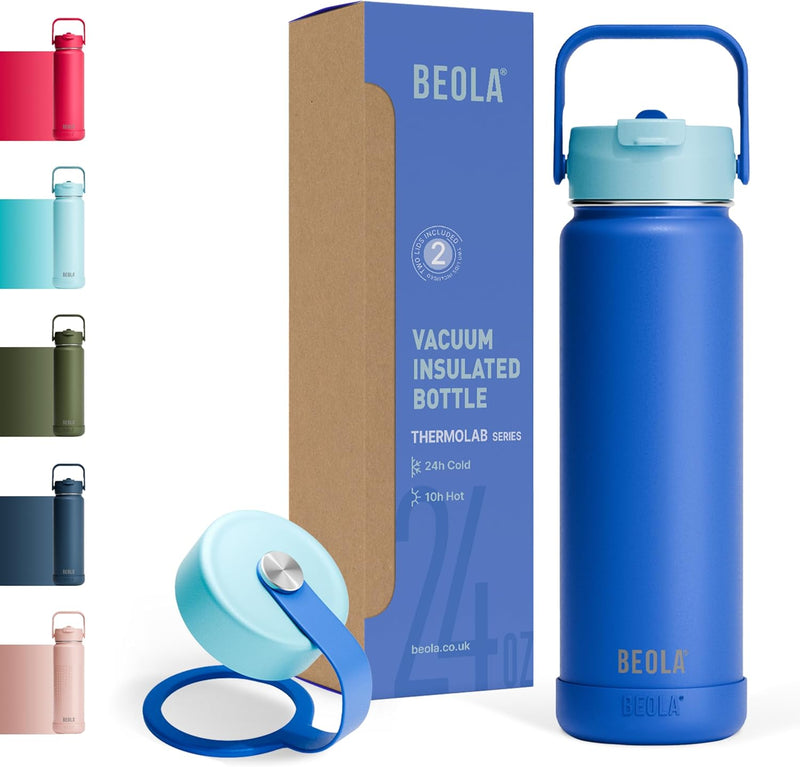 750ml Water Bottle 18/8 Stainless Steel 304 Double Wall Insulated Thermo Bottle with Straw Lid and wide mouth, 2 lids included, Hot Cold Liquids Sports Bottle, 25oz (Sailor Blue) - Lavender