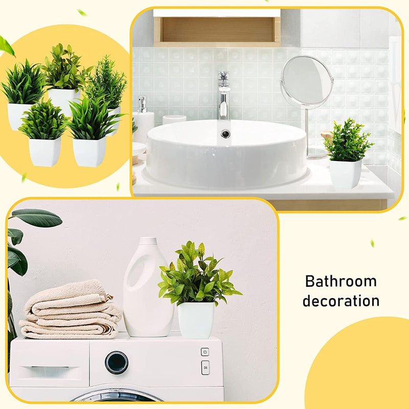Dekorly Artificial Potted Plants, 8 Pack Artificial Plastic Eucalyptus Plants Small Indoor Potted Houseplants, Small Faux Plants for Home Decor Bathroom Office Farmhouse (Set 0F 8)