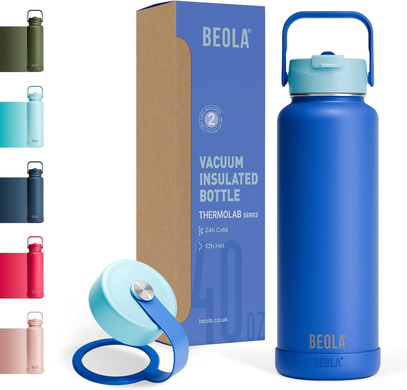 1200ml Water Bottle 18/8 Stainless Steel 304 Double Wall Insulated thermo Bottle with a wide mouth, 2 lids included, Hot Cold Liquids Sports Bottle, 40oz (Sage Mist) - Lavender