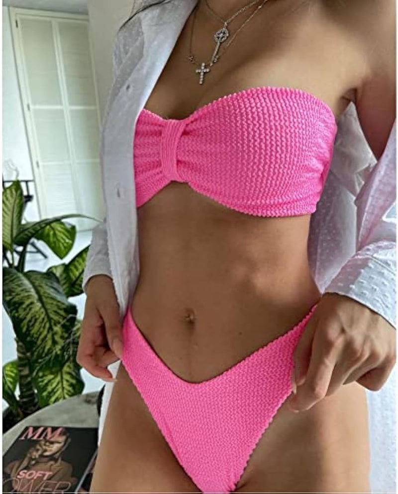 JFYZLT Women Swimsuit Female Micro Bikini Sexy Swimwear Women Bandeau Bikini Set Swimming Suit Bathing Suits Beach Wear, M
