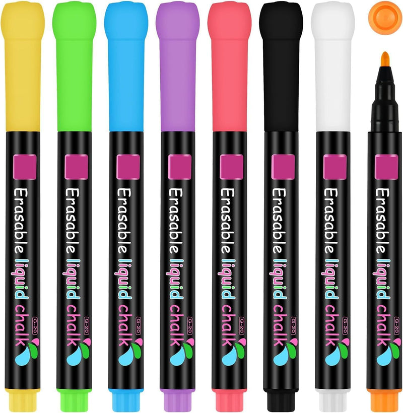Khazna Dry Erase Markers, 8 Pack, Fine Tip, Erasable Whiteboard Pens for Kids, Liquid Chalk Markers, Easy Wipe, Compact & Non-Toxic, Ideal for Home, School & Office