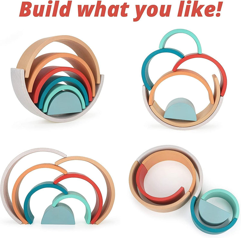 Baybee Baby Wooden Stacking Toys & Building Puzzle Toys for Kids Toddlers Nesting Toys for Montessori Learning Baby Toys Tunnel Stacking Toys for 2+ Years old -(Assorted Wooden Rainbow 7pcs)