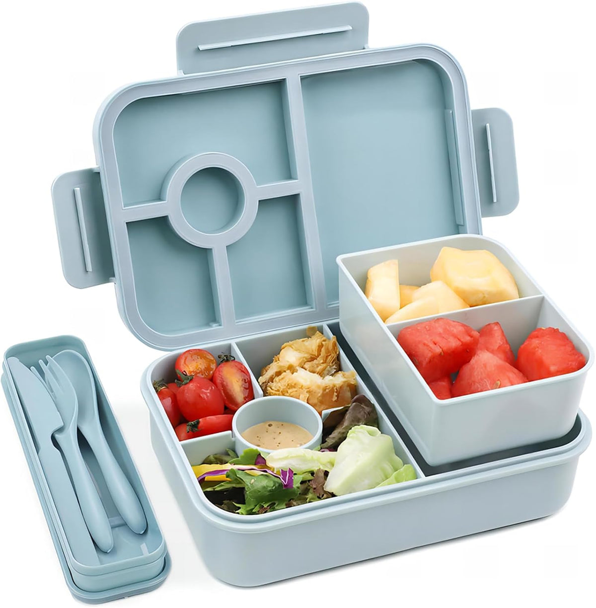 Bento Lunch Box 1300ML,Kids Lunch Box Bento Boxes with 4 Compartments Cutlery,Leak-Proof Lunchbox Snack Boxes for Kids Adult,Kids Lunch Box with Compartments for School Office (Blue) – image 2