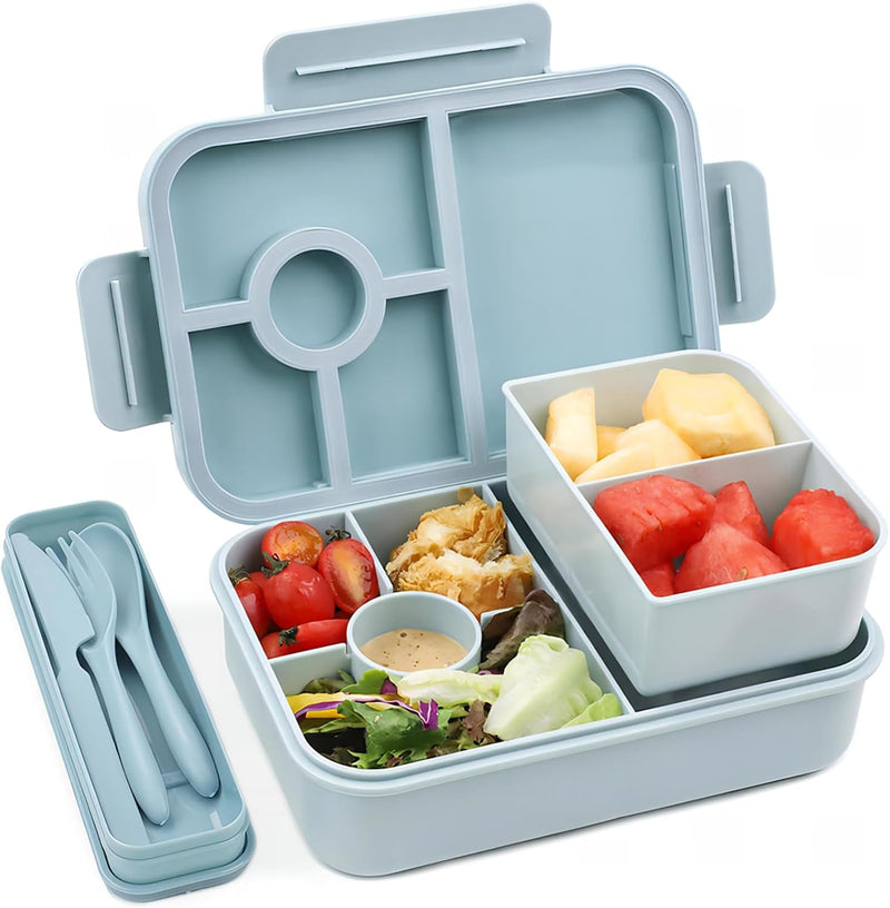 Bento Lunch Box 1300ML,Kids Lunch Box Bento Boxes with 4 Compartments Cutlery,Leak-Proof Lunchbox Snack Boxes for Kids Adult,Kids Lunch Box with Compartments for School Office (Blue) - Blue