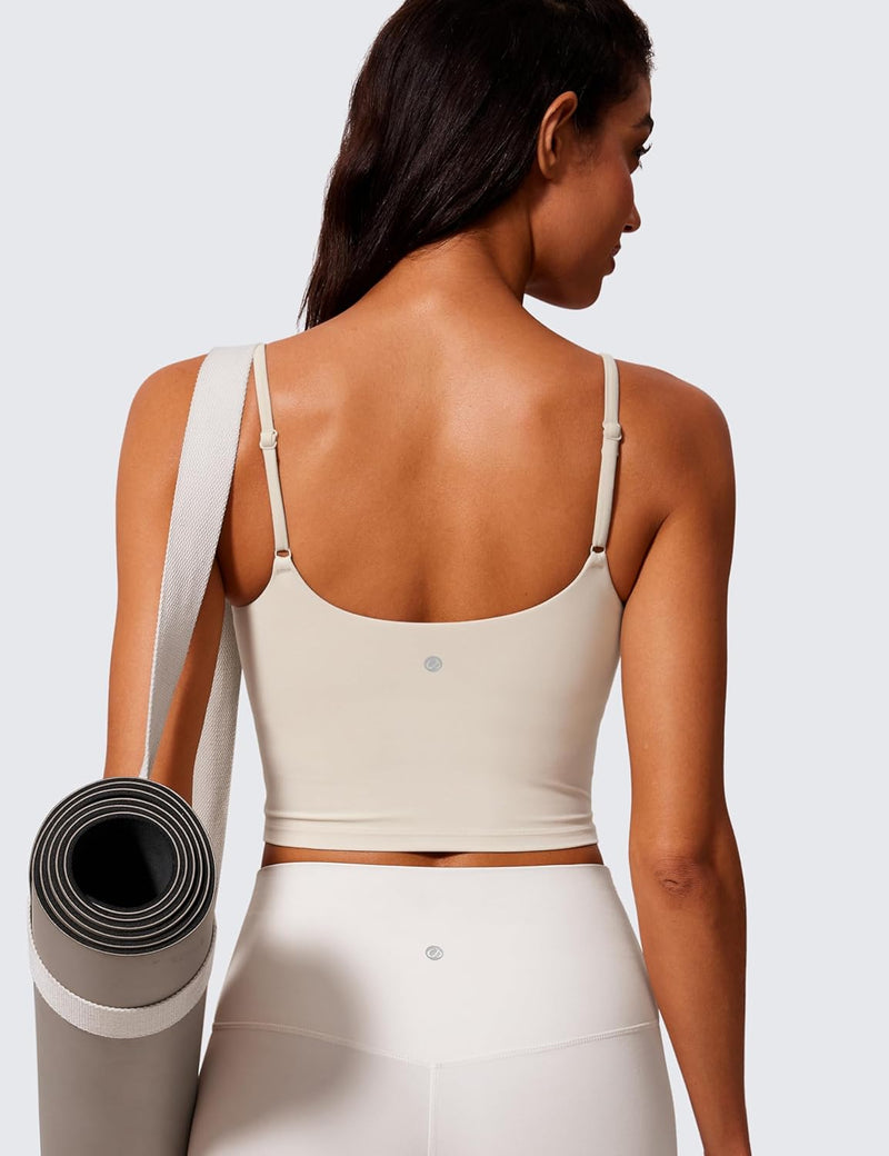 CRZ YOGA Butterlift Womens Scoop Neck Longline Sports Bra - U Back Adjustable Straps Workout Crop Tank Top with Built in Bra