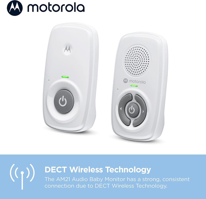 Motorola Nursery AM24 / MBP24 Audio Baby Monitor with Room Temperature Display, High Sensitivity Microphone and Two-Way Talk, White