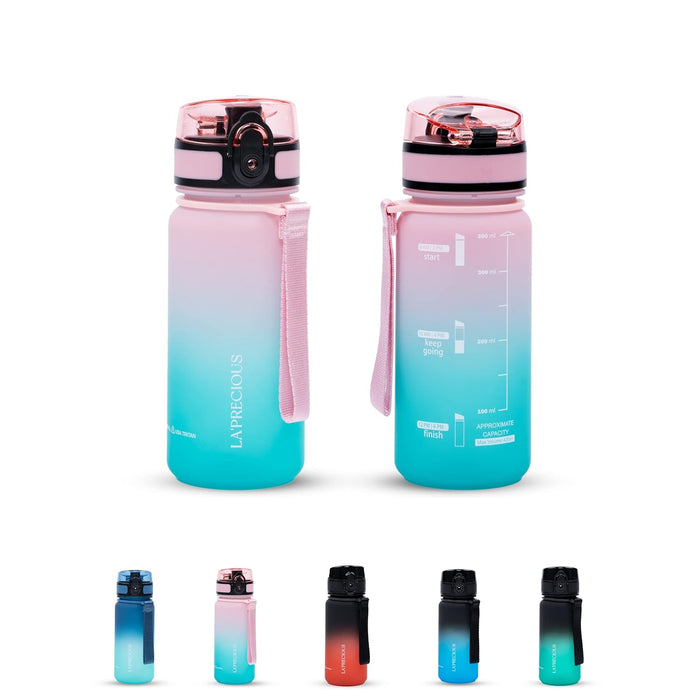 LA' PRECIOUS Water Bottle for Kids & Adults,500ML, 350ML -USA Tritan Material, Non-Toxic BPA Free, Fast Flow, Flip Top Leak Proof Lid. (Pink/Green, 350ML)