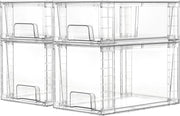 4 Large Stackable Clear Acrylic Drawer Organizer with Handles, Easy Assembly for Bathroom, Kitchen Cabinet, Closet, Makeup - 4pack-2*S+2*M