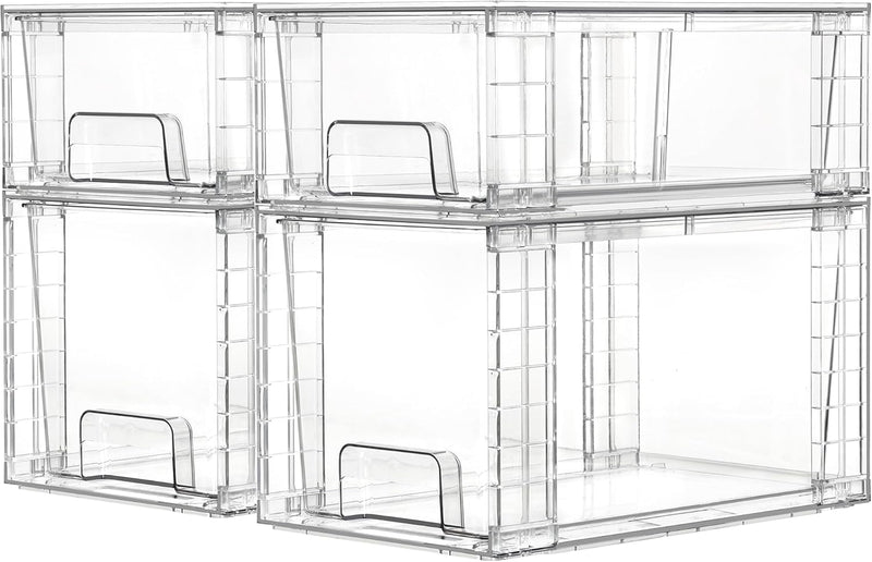 4 Large Stackable Clear Acrylic Drawer Organizer with Handles, Easy Assembly for Bathroom, Kitchen Cabinet, Closet, Makeup - 4pack-2*S+2*M