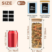 ComSaf Glass Food Storage Canisters with Lids Set of 3-30oz, BPA Free High Borosilicate Glass Cookies Jars with Sealing Bamboo Cover - 850ml Ã 3