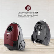 Geepas GVC2594 Vacuum Cleaner with Dust Bag, 2200W - 1.5L - Powerful Suction - Dust Full Indicator Flexible Hose with Airflow on Handle Pedal Switch and Auto-Rewinding Wire 2 Years Warranty