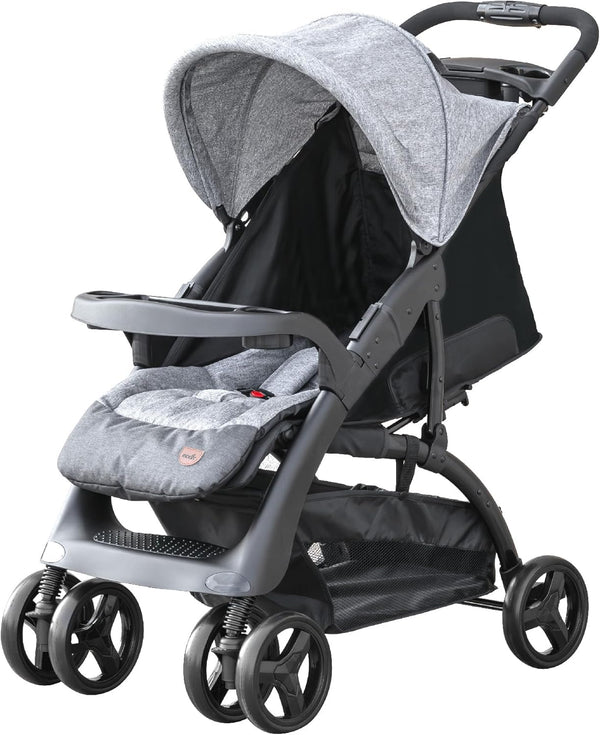 The Moon Brand Aria Baby Stroller Travel Gear -Convertible Reclining Transport- Swirl 360 Wheels- 3 Stage Reclining - 5 Point Harness - Storage Basket- Food Tray -0m+ Black - Dark Grey