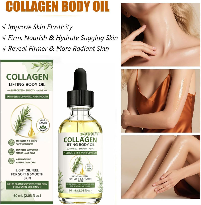 Collagen Lifting Body Oil After Shower, Hydrating Collagen Oil, Moisturizing Anti Aging Silk Body Oils for Women & Men, Smooth & Anti Wrinkles, Lightweight Non-Greasy, 2.03 Fl Oz