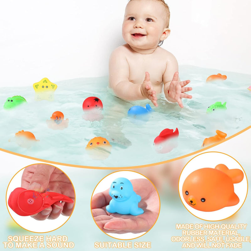 Chivao 50 Pcs Baby Bath Toys Bulk Infant Bath Toys Water Float Squeak Rubber Animal Toys Bathtub Pool Toy for Toddlers Kids Bath Time Shower Party Favors Birthday Gifts (Jungle Style)