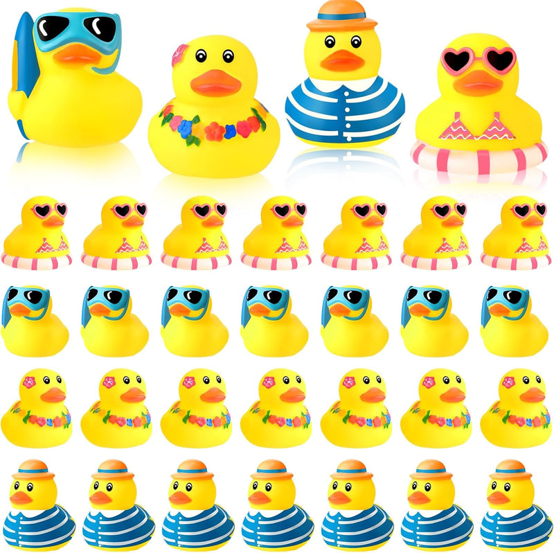 Honoson 36 Pcs Summer Beach Rubber Duckies Bulk Mini Rubber Duck Bath Toys Float Bathtub Ducky Cute Squeaky Rubber Ducky for Classroom Carnival Summer Birthday Baby Shower Party Favor