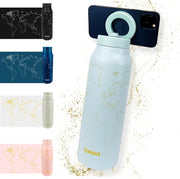 Kids Insulated Water Bottle 750ml Stainless Steel, Leakproof BPA-Free Straw Lid, Magnetic Phone Holder for Fun & Learning, World Map Design Pink Matte ZENMAR - Light Blue