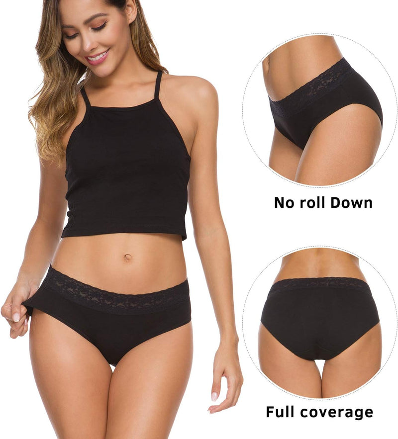 GNEPH Womens Underwear Cotton Panties for Women Underpants Briefs Hipster Lace Bikini 5 Pack