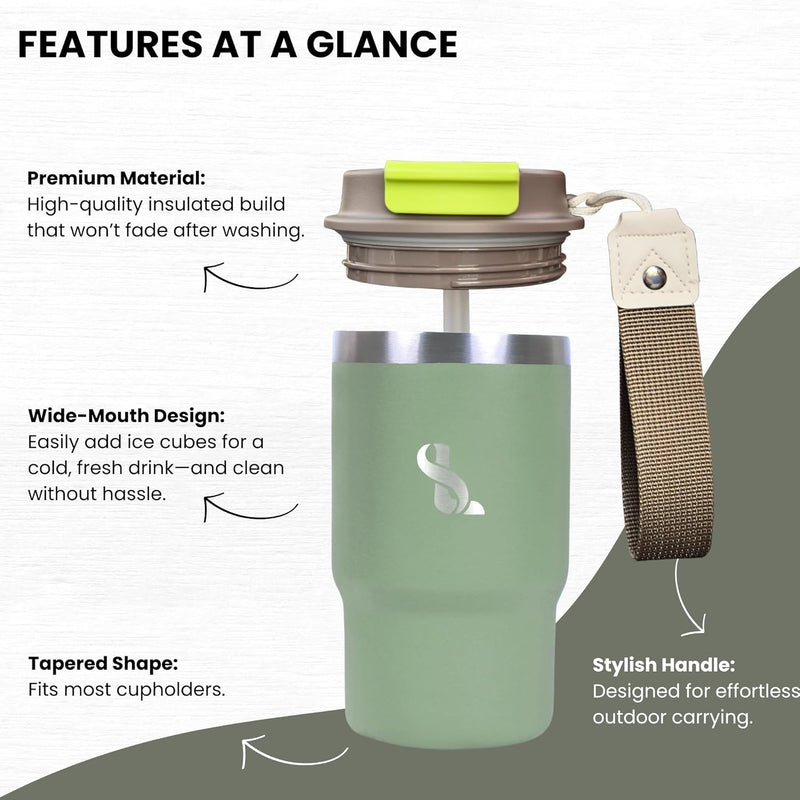 SimplyLivin. Premium Tumbler with Lid and Straw | 480ml (16oz) | Hot and Cold Drinks | Leak Proof | Travel Mug | Coffee Cup | Double Wall Stainless Steel | Unique Packaging for Gifts | Classic Beige