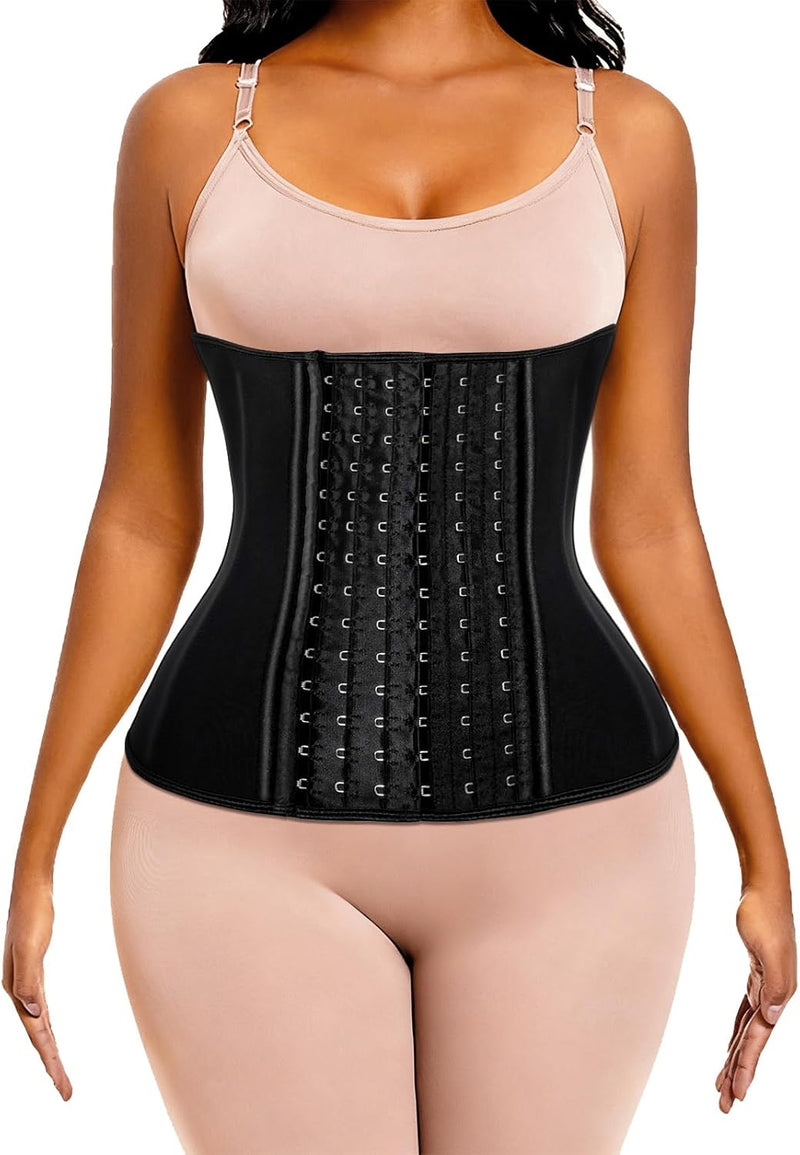 Waist Trainer for Women Corset Cincher Body Shaper Girdle Trimmer with Steel Bones Extender - F-black(9 Steel Bones Height:11.6")