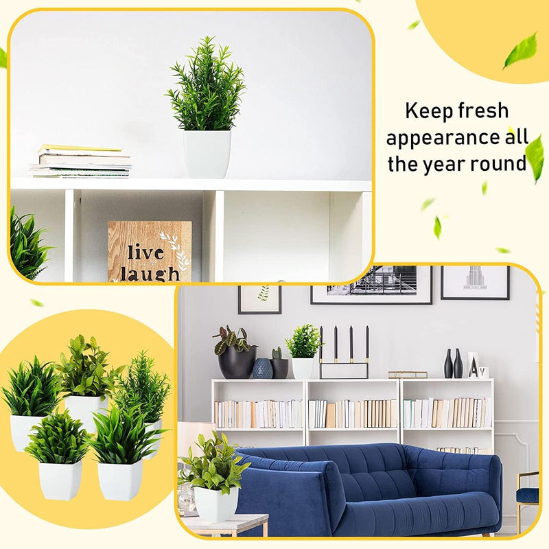 Dekorly Artificial Potted Plants, 8 Pack Artificial Plastic Eucalyptus Plants Small Indoor Potted Houseplants, Small Faux Plants for Home Decor Bathroom Office Farmhouse (Set 0F 8)