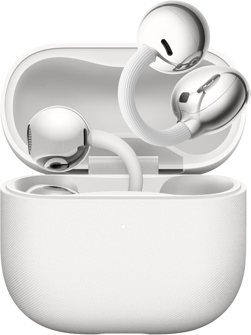 FreeClip 2 Open-Ear Clip-On Earbuds, Airy C-bridge design, Lightweight, 38H Battery, Fast Charge, Dual Driver, IP57 Waterproof & dust proof, Touch & Head-motion control, iOS & Android, Black - White