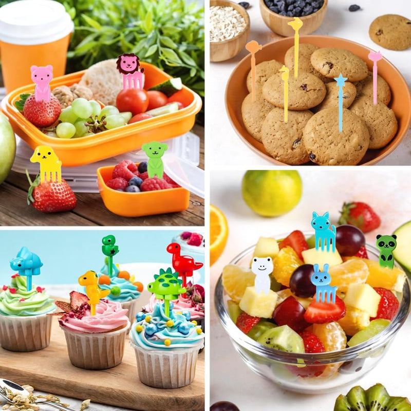 74 Pcs silicone meal box divider set, silicone cupcake mold, reusable lunch bento box accessories with animal-shaped food forks