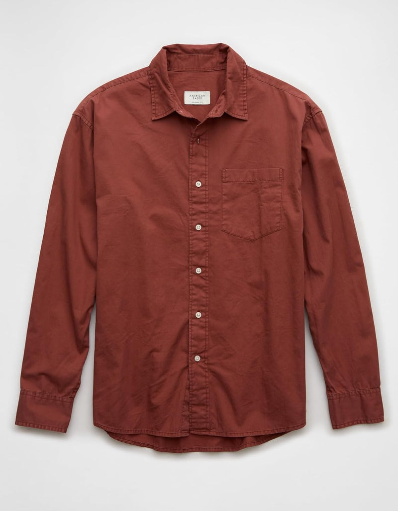 American Eagle Mens Everyday Poplin Striped Button-Up Shirt