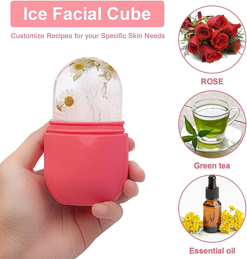 ECVV Ice Face Roller Massager for Face, Eyes and Neck, Skin Care Roller Face Massager Reduce Puffiness, Reusable Massage Silicone Ice Mold (Pink)