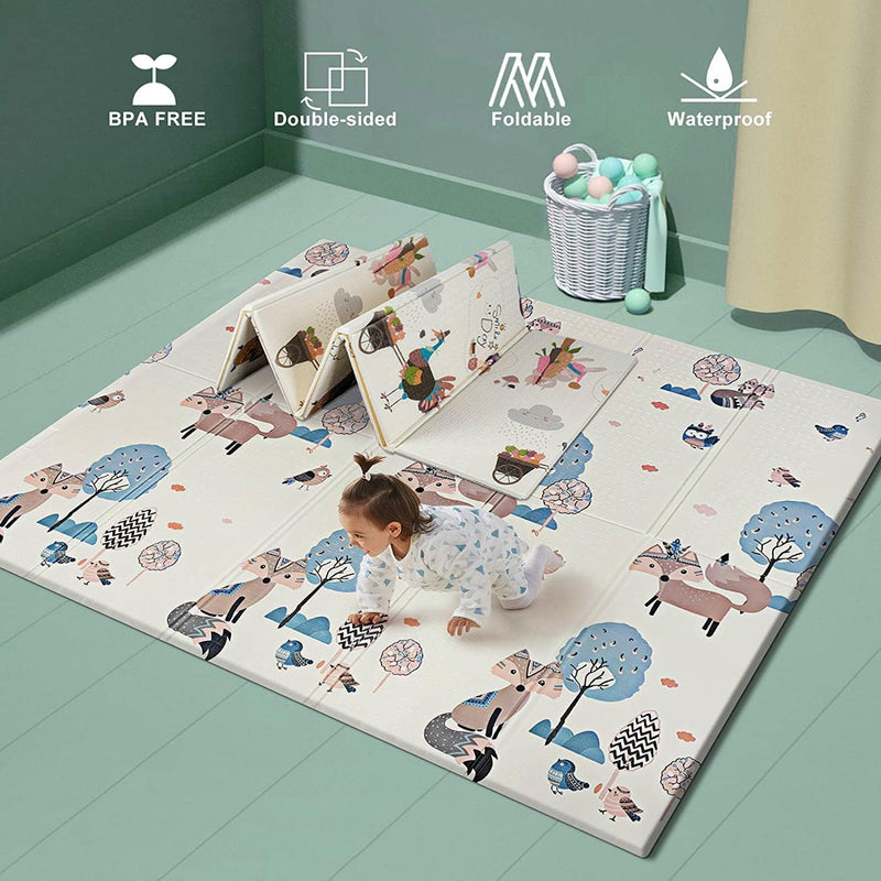 UANLAUO Foldable Baby Play Mat, Extra Large Waterproof Activity Playmats for Babies,Toddlers, Infants, Play & Tummy Time, Foam Baby Mat for Floor with Travel Bag, Indoor Outdoor Use (71" x 79")