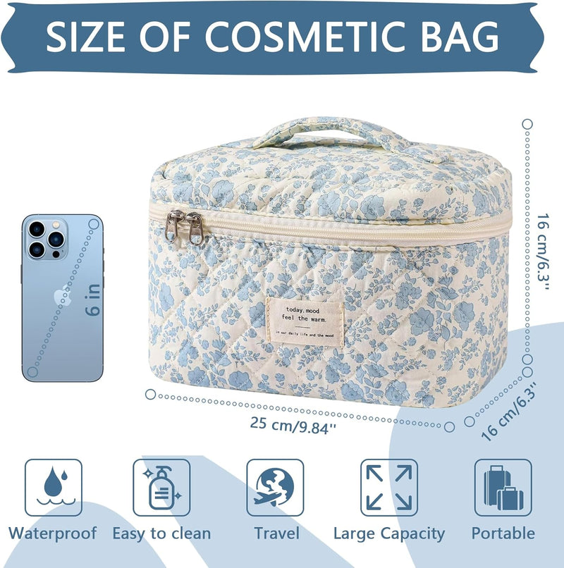 Large Makeup Bag, Cute Cosmetic Bag for Women Girls, Floral Coquette Aesthetic Toiletry Bag, Travel Make Up Organizer Bag - Baidilanhua