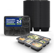 SNH Packing 24 Pieces Microwave Disposable Container With Lid Rectangular - 1 Compartment Meal Prep Container Set - Plastic Container For Kitchen Food Storage - Take Away Containers For Lunch Boxes - 6 Compartment