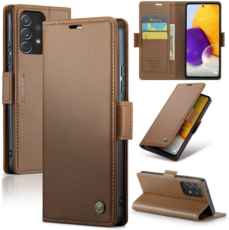 For Samsung Galaxy Z Fold 6 5G Leather Case RFID Blocking 3 Card Slot Mobile Cover - Red - Galaxy A72 4G / 5G Black