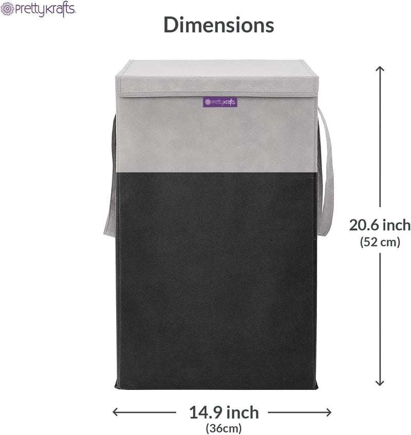PrettyKrafts Folding Laundry Basket for ClothesToy Storage Box with Lid & Handle, Toys Organiser, 75 Litre, Black