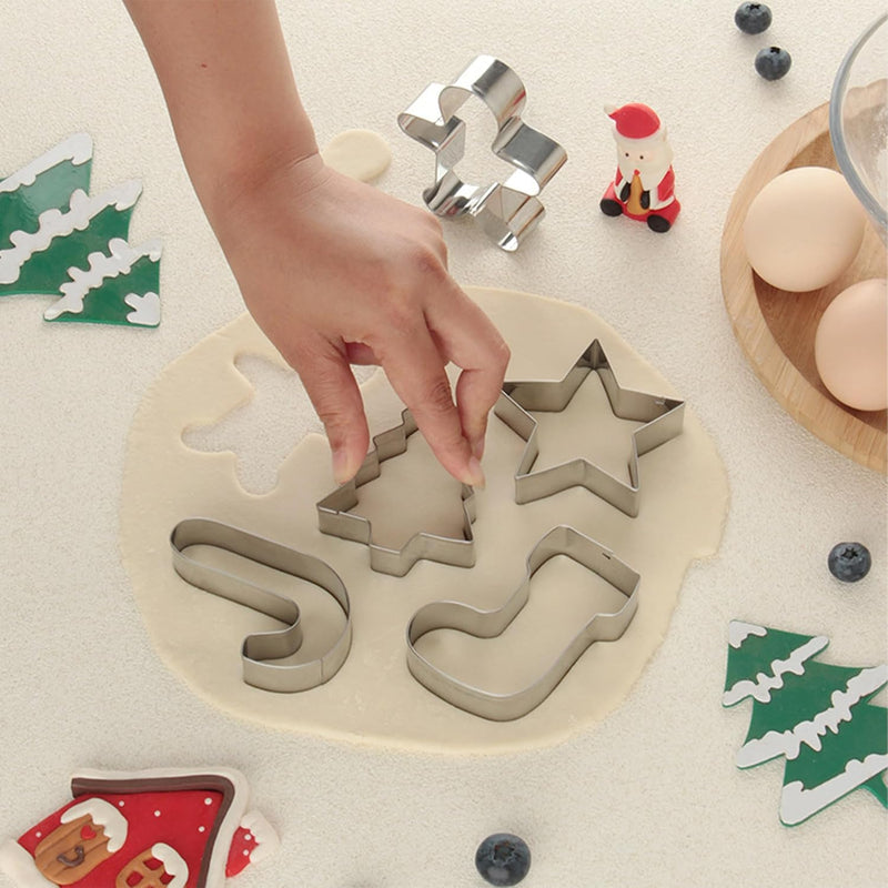 5PCS Christmas Stainless Steel Cookie Cutters Set for Baking, DIY Gingerbread Man, Tree, Candy Cane Shapes, Premium Baking Moulds for Christmas Decorations and Holiday Party Supplies