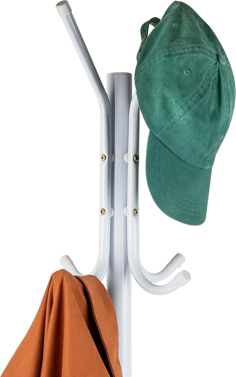 Mind Reader COATRACK11 Standing Metal Coat Rack Hat Hanger 11 Hook for Jacket, Purse, Scarf Rack, Umbrella Tree Stand, Black