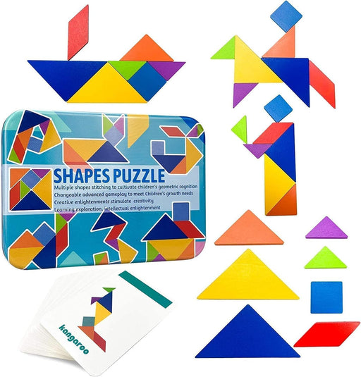 SKY-TOUCH Early Development Tangram Pattern Puzzles SetWooden Puzzle Blocks Colorful Tangram SortingStacking Games Montessori Educational Toys60 Design Cards with 120 Pattern Jigsaw Puzzle