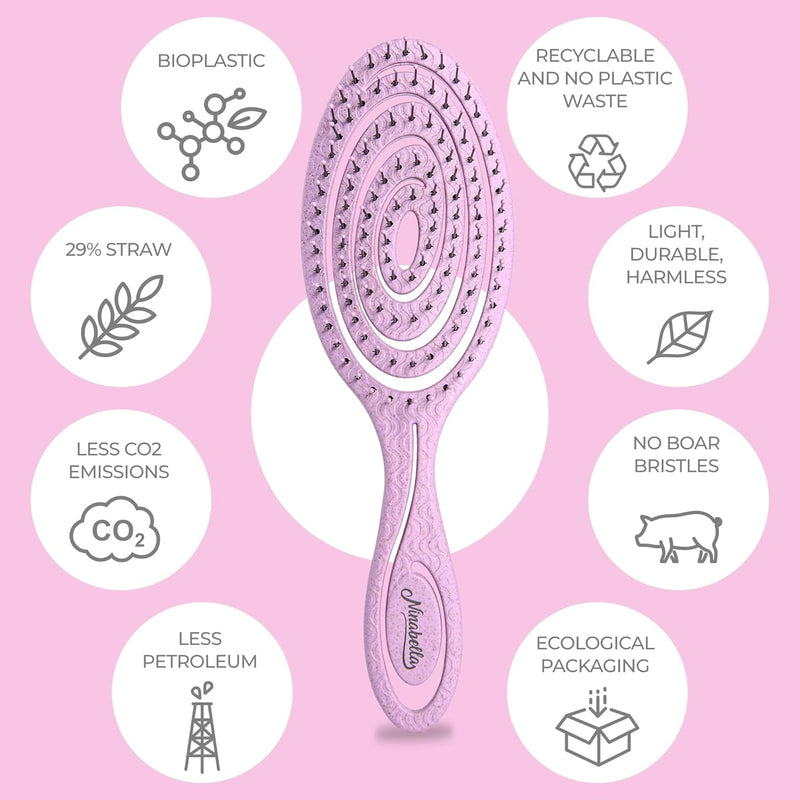 Ninabella Organic Detangling Hair Brush for Women, Men & Children - Does not Pull on Hair - Hair Straightening Brushes for Straight, Curly & Wet Hair - Unique Spiral Hairbrush, Rose Gold