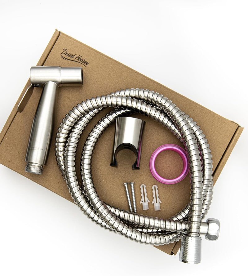 Desert Horizon 4 pieces Handheld Stainless Steel Bidet Sprayer Set, Toilet Shattaf with 1.4M Hose, Toilet Water Sprayer, Wall Mounted Handheld Bathroom Spray for Personal Hygiene.