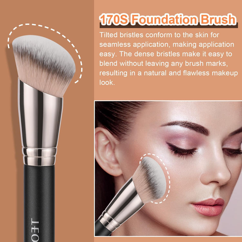 TEOYALL Angled Foundation Contour Brush, Synthetic Kabuki Brush for Concealing Blending Setting Buffing with Liquid, Cream and Powder Cosmetic (170S)