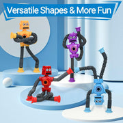 Pop Tubes Robot Fidget Toys (4 Pack), Telescopic Suction Cup Robotics Toy, Toddler Fine Motor Skills & Creative Learning, Autism Sensory Toys for Kids Age 3-6, Party Favors Boy Girl Gifts