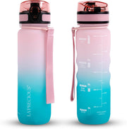 Water Bottle for Kids & Adults,500ML, 350ML -USA Tritan Material, Non-Toxic BPA Free, Fast Flow, Flip Top Leak Proof Lid. (Midnight Black, 500ML) - Pink/Cyan SE