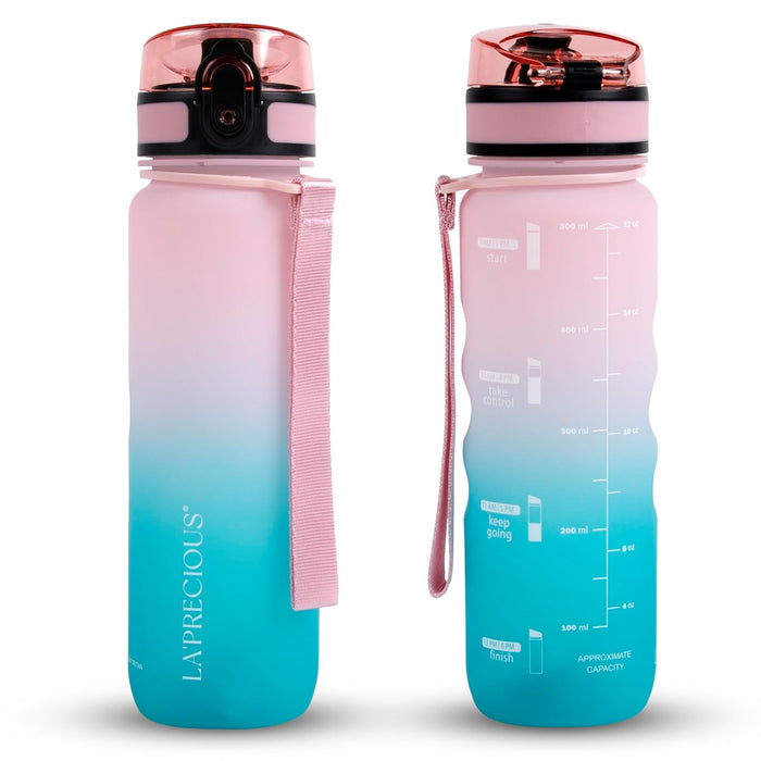 LA' PRECIOUS Water Bottle for Kids & Adults,500ML, 350ML -USA Tritan Material, Non-Toxic BPA Free, Fast Flow, Flip Top Leak Proof Lid. (Pink/Green, 350ML)
