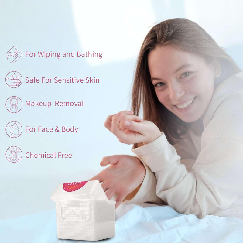 LAVDIK Refills Disposable Face Towel, Dry Wipes, Extra Thick Soft Clean Facial Towels for Sensitive Skin, Travel, Makeup Removing, CleansingNursing