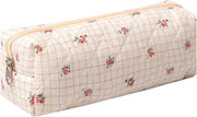 Cute Pencil Case Aesthetic Student Pouch Yellow Bow - Checkered Flower