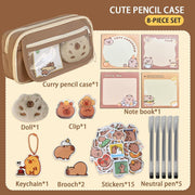 Cute Capybara Pencil Case, Capybara School Supplies, Clear Aesthetic Pencil Pouch with Cute Capybara Pins and Plush, Large Capacity Multi-layers Pen Case