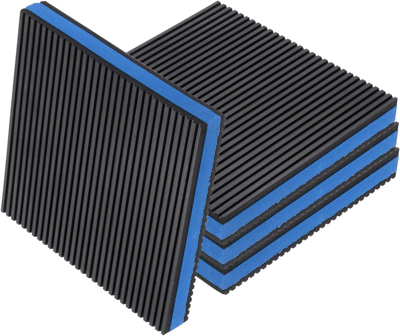 sourcing map 4pcs Anti Vibration Pads for Washing Machine, 5.91'' x 5.91'' x 7/8'' Vibration Damping Pads Sound Isolation Ribbed Rubber Mats with EVA Center Vibration Isolation Pads, Black/Blue